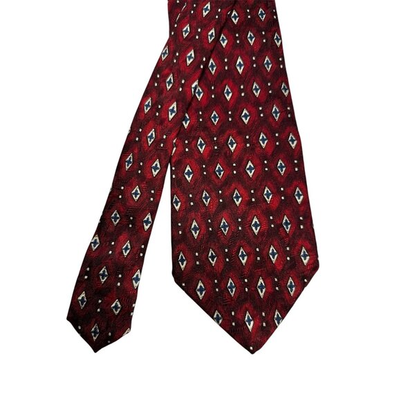 Preswick & Moore Geometric Diamond Pattern Tie Red & Blue Silk Made In Korea - Picture 2 of 7